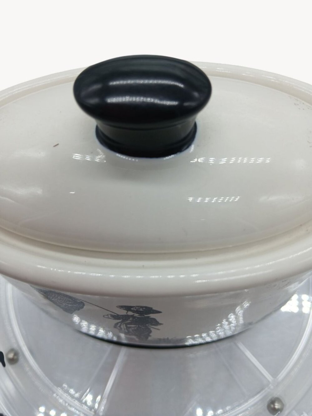 Vintage Waverly County Life Ceramic Lid Container Black White Toile Small Bath - Picture 10 of 16